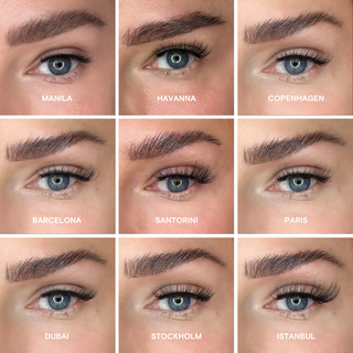 9 Nahaufnahmen, die verschiedene Magnetwimpern-Styles zeigen, um den Vergleich auf einen Blick zu ermöglichen. Perfekte Darstellung, um den richtigen Look zu finden.