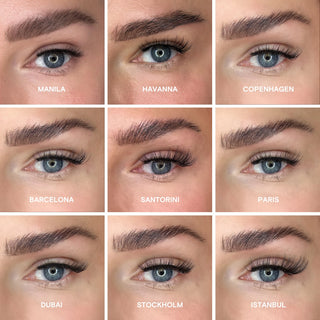9 Nahaufnahmen, die verschiedene Magnetwimpern-Styles zeigen, um den Vergleich auf einen Blick zu ermöglichen. Perfekte Darstellung, um den richtigen Look zu finden.