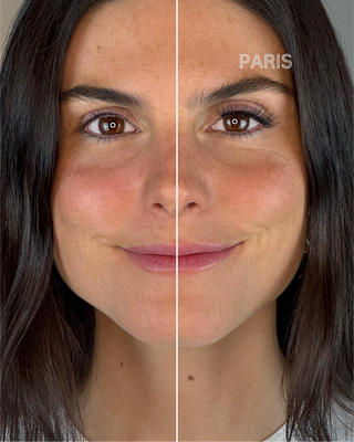 Vergleichsbild eines Gesichts: linke Seite mit dem Paris-Magnetwimpern-Stil für einen dezenten, natürlichen Doll-Eye-Look – perfekt für den Alltag und einen offenen, strahlenden Blick. Rechte Seite ohne Magnetwimpern. Die ideale Wahl für einen eleganten, aber unaufdringlichen Augenaufschlag mit veganen, wiederverwendbaren Wimpern.