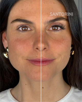 Vergleichsbild eines Gesichts: linke Seite mit dem Santorini-Magnetwimpern-Stil für einen natürlichen, voluminösen Wimpern-Look – ideal als Alternative zu Wimpernextensions. Rechte Seite ohne Magnetwimpern. Perfekt für einen ausdrucksstarken Blick mit veganen, wiederverwendbaren Wimpern.